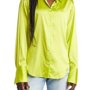 Frame Denim Bright Green Satin Button Down Shirt